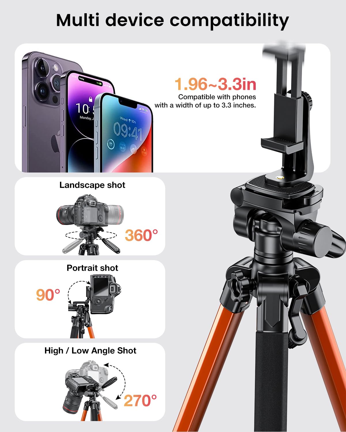 Amazon | CAMBOFOTO 74インチ - カメラ三脚、Porfessionalアルミニウム